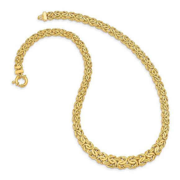 12mm 14K Yellow Gold Graduated Flat Byzantine Chain Necklace, 17.5 In - Picture 3 of 6